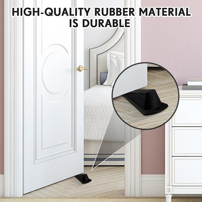 Frienda 12 Pcs Jumbo Door Stoppers Heavy Duty Door Stopper Tall up to 2inch Tall Wedge TPR Large Wedge Stackable Big Rubber Doorstop for Hotel Carpet Hardwood Concrete and Tile (Black)
