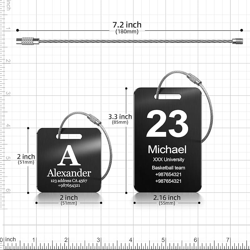 Customized Stainless Steel Luggage Tags: Personalize Your Suitcases, Backpacks, and Bags with Your Text - Custom Initial Text Name ID,Number 2"x3.3"(2 Pack)