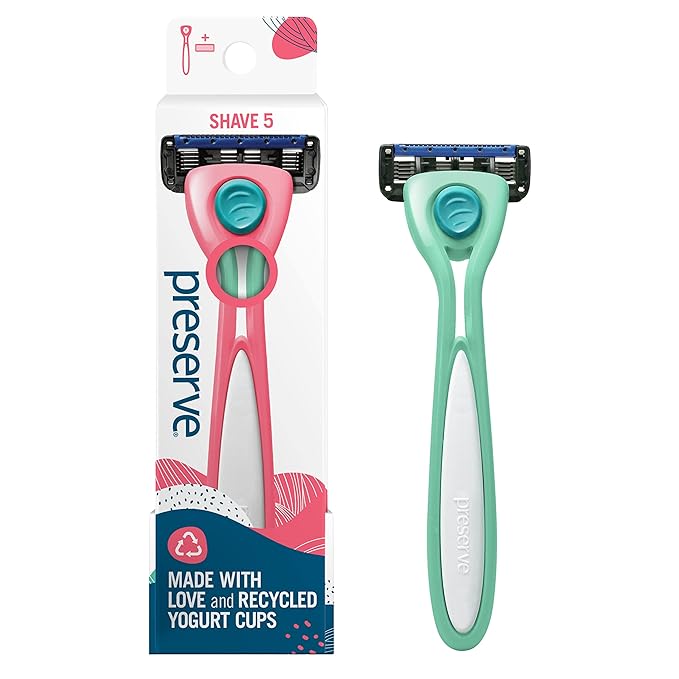 Preserve Shave 5 Five Blade Refillable Razor, Made from Recycled Materials, Neptune Green