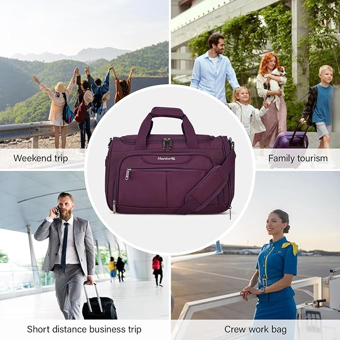 Hanke Underseat Carry On luggage Bags for Travel, Foldable Travel Bags for Women, Soft Lightweight Personal Item Travel Bag Small Carry On Bags for Airplanes, Travel Tote Bags for Women Men.（Purple）