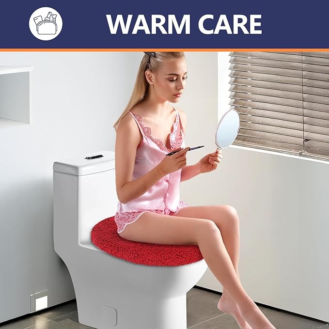 Microfiber Elongated Toilet Seat Cover 19.5"x 15" Machine Washable Solid Toilet Lid Cover Adjustable Rubber Backing Fits Most 18-19.5" L x 14-16" W Elongated Toilet Seat
