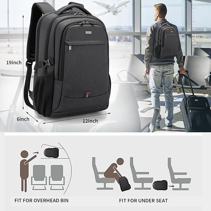 DUSLANG 17 Inch Laptop Backpack for Travel with Backpack Rain Cover College Backpack for Men Laptop Bag with USB Charging Port,Dark grey