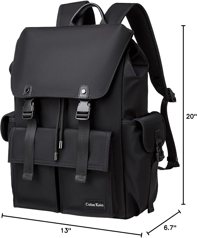 Black backpack for men, 16 inch laptop backpack with computer compartment, Drawstring slim waterproof tech backpack for travel, work, college or daily use, Large 30 L