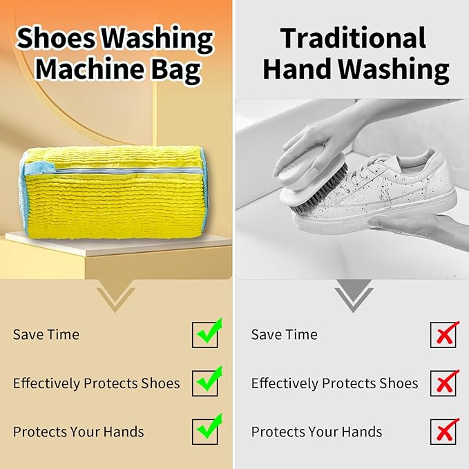 Shoe Washing Machine Bag, 2Pcs Reusable Shoe Cleaning Bag for Washing Machine, Shoe Laundry Bag for Washer, Cleaner bag for Sneakers Tennis Shoes (Yellow 2pcs)