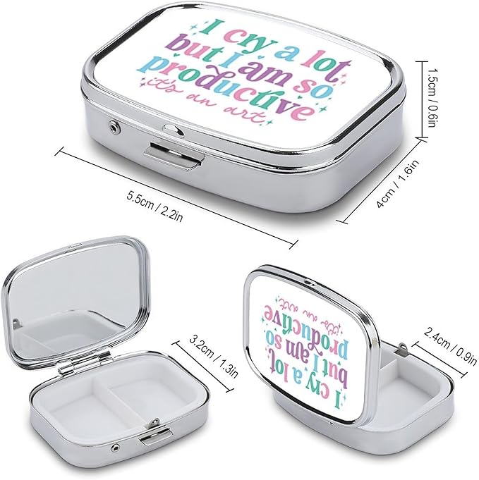 Metal 2 Compartment Pill Organizer Travel Friendly Portable Compact Pill Box Cute Pill Case to Hold Vitamins,Fish Oil,Supplements,Meds,Tablet for Purse,Pocket. (CRY)