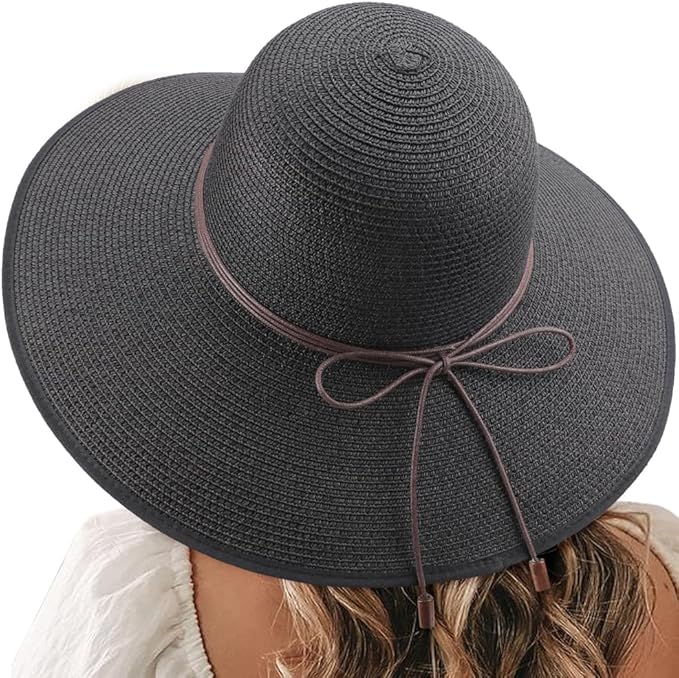 DRESHOW Beach Hats for Women Big Straw Wide Brim Summer Hat Floppy Foldable Roll up Cap Sun Hat UPF 50+