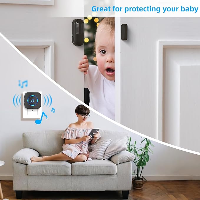 Door Sensor Chime When Door Opens, Door Entry Chime for Business/Home/Office/Store,500 FT Range,26 Chimes 5 Adjustable Volume Door Ringer Alert Black