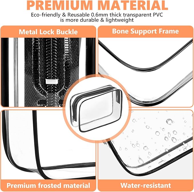 AURUZA 4 Pack Clear Toiletry Bag, Portable Travel Makeup Pouch with Zipper, TSA Approved Organizer, PVC Cosmetic for Airport Airline Compliant