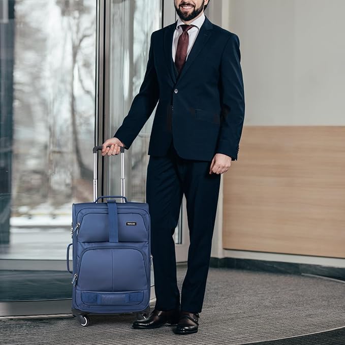 Hanke 20 Inch Softside Expandable Carry On Luggage with Spinner Wheels, Rolling Suitcase Travel Luggage with TSA Approved Luggage,Blue