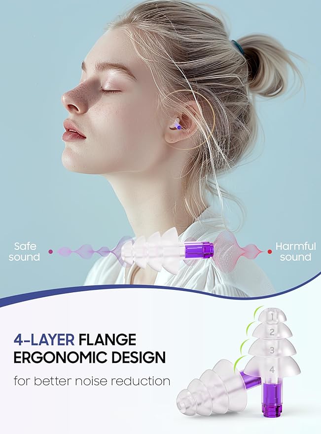 Ear Plugs for Airplane Pressure Relief, 2 Pairs Adults Soft Silicone Reusable Airplane Earplugs 26dB, with Silicone Connector Cord, Travel Essentials for Flying, Ear Protection Earplugs for Plane