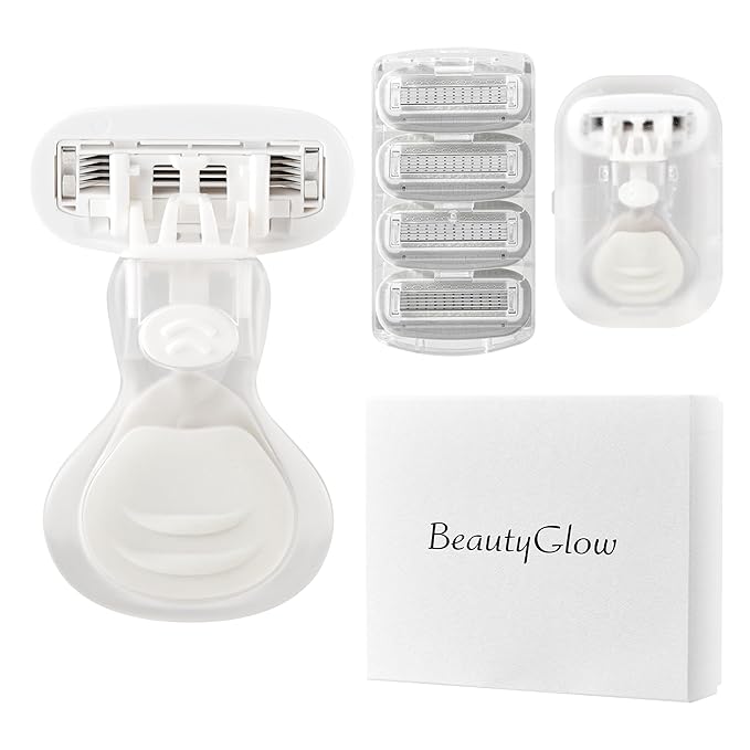 Mini Razors for Women, Extra Smooth On The Go Razor with 1 Travel Case + 1 Handle + 5 Blade Refills + 1 Gift Box, 5 Blades Portable Body Razor for Shaving and Hair Removal (White)