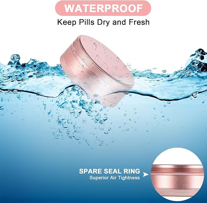 Small Pill Case 2 Compartment Metal Pill Box - Portable Travel Pill Container for Pocket or Purse, Waterproof Pill Organizer for Medicine Vitamin Fish Oil and Supplements