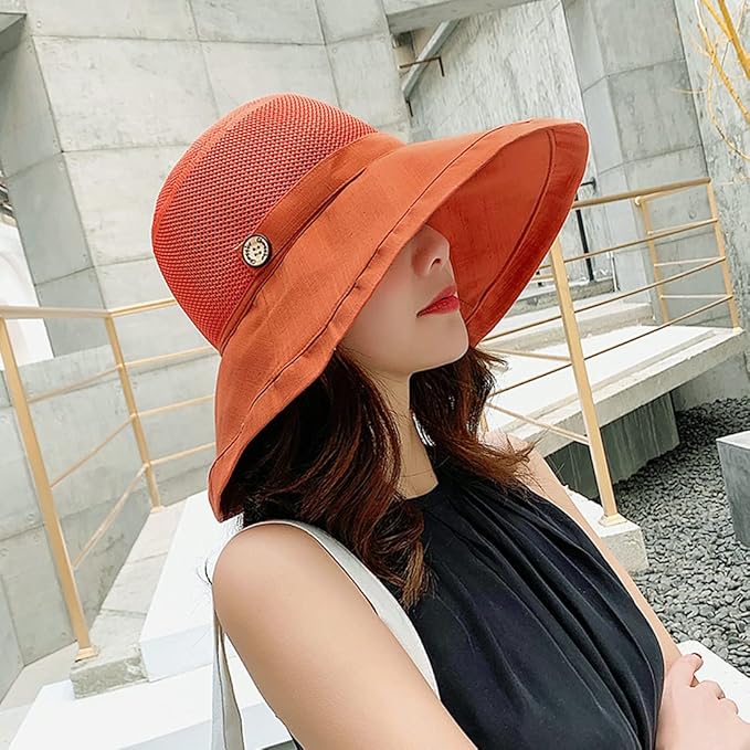 Women Wide Brim Sun Hats Metal Wired Edge Summer UV Protection Beach Fishing Hat for Hiking Garden Travel Chin Strap