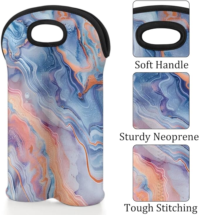 Wine Carrier Tote Personalized Bag for 2 Bottles - Neoprene Wine Bottle Holder with Carry Handle, Wine Protective Bag Insulated Bag Beer Cans Water Bottle Holder for Travel Picnic,Style26