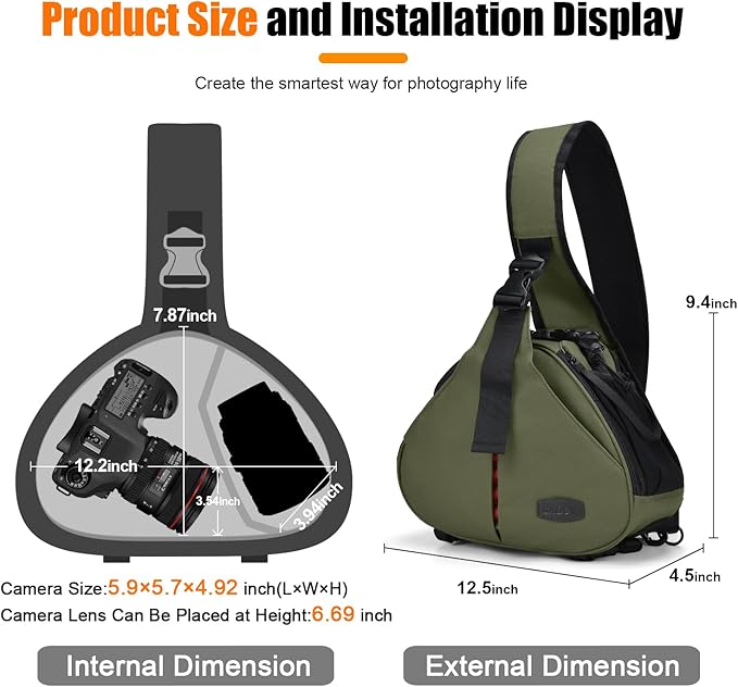 CADeN Camera Bag Sling Backpack Camera Case Waterproof with Rain Cover Tripod Holder, Compatible for DSLR/SLR Mirrorless Cameras (Canon Nikon Sony Pentax) and Accessories Green