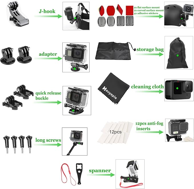 Accessories Kit for Go Pro 13 12 11 10 9 Black, 60M Waterproof Case Chest Mount Kits Glass Screen Protector Bundle Pack for Gopro Hero13 12 11 10 9 Camera