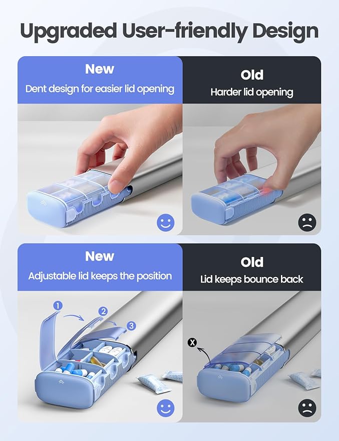 Vaydeer 7 Day Weekly Pill Organizer (Support 2 Times a Day), Metal Travel Pill Case, Large Capacity Daily Cute Pill Box for Supplements, Pills, Vitamins and Medication (Champagne), 8.3*2.1*1.2 Inch