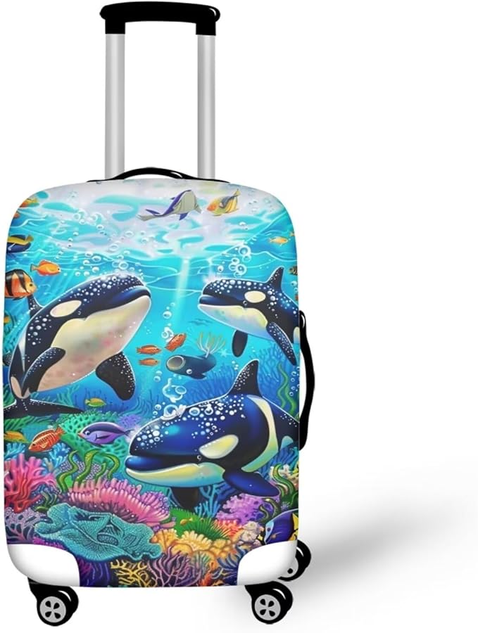 Killer Whale Luggage Cover Elastic Universal Luggage Covers for Suitcase Fit 26-29 Inch Zip Closure Suitcase Cover Protector for Travel Business Anti-Scratch Baggage Covers Case