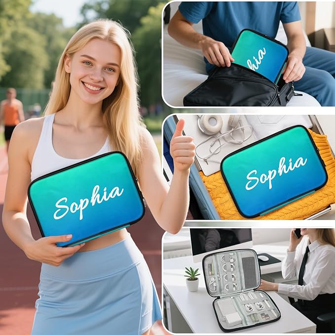 Personalized Electronics Organizer Travel Case Custom Name Cord Storage Bag Tech Accessories Pouch for Cable Charger Phone, Blue