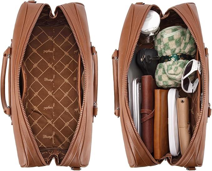 Wrangler Travel Duffel Bag Large Weekender Bag for Women Designer Carry on Overnight Bag for Trips Leather Luggage Bag Brown