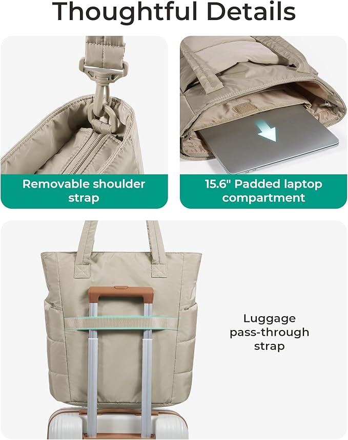 BAGSMART Tote Bag for Women, Lightweight Puffy Tote Bag with Compartments Shoulder Bag Handbag for Travel, Work, Gym,