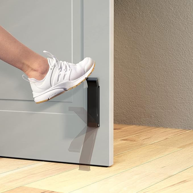 Door Stopper, Door Holder, No Drilling Door Stoppers, Easy Pedal Kick Down Door Stop (1, Black)
