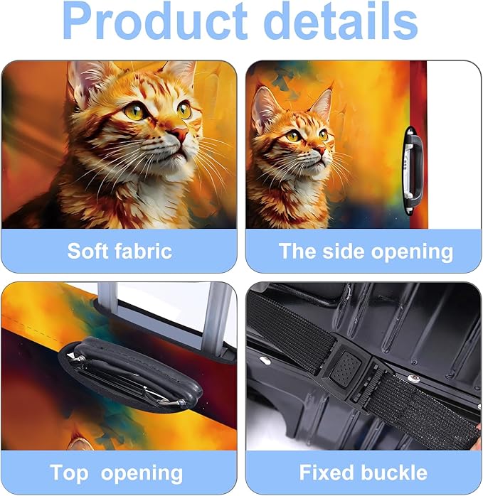 Cat Luggage Cover Washable Suitcase Protector Anti-Scratch,Stretchable Fit for 20-34Inch Luggage Durable Travel Bag Cover with Zipper Closure XL(32-34inch suitcase)
