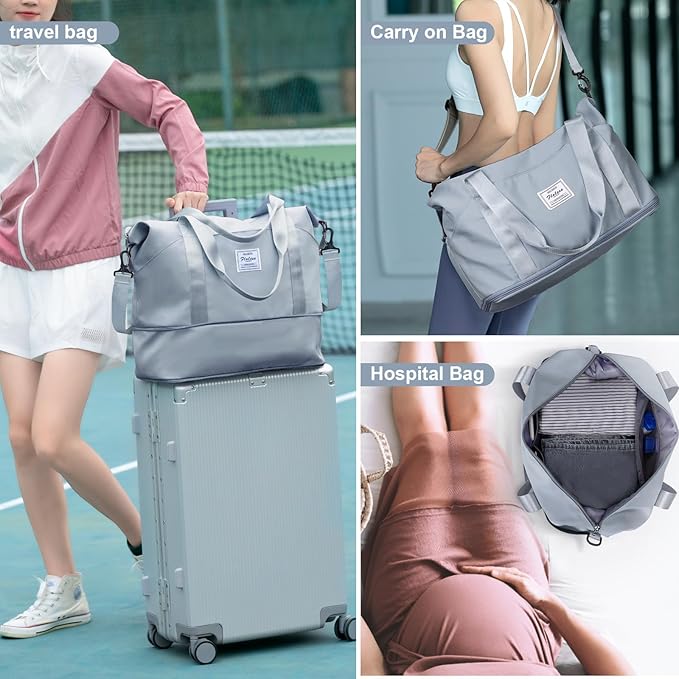 Travel Duffel Bag, Sports Tote Gym Bag, Shoulder Weekender Overnight Bag for Women