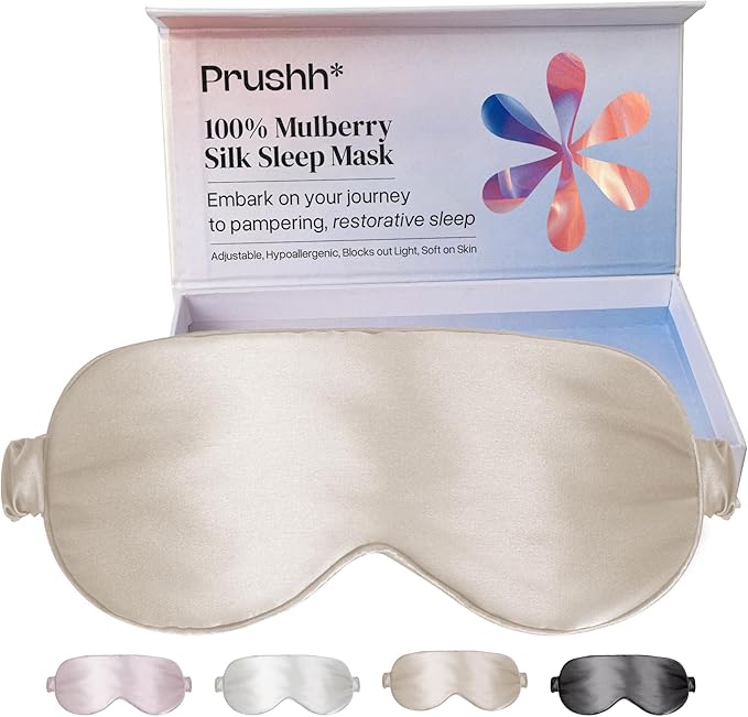 Silk Sleep Mask - Luxurious 100% Pure Mulberry Silk Eye Mask for Restful Sleep and Travel, Hypoallergenic, Cooling, Total Blackout, Adjustable for Women & Men (Champagne Gold)