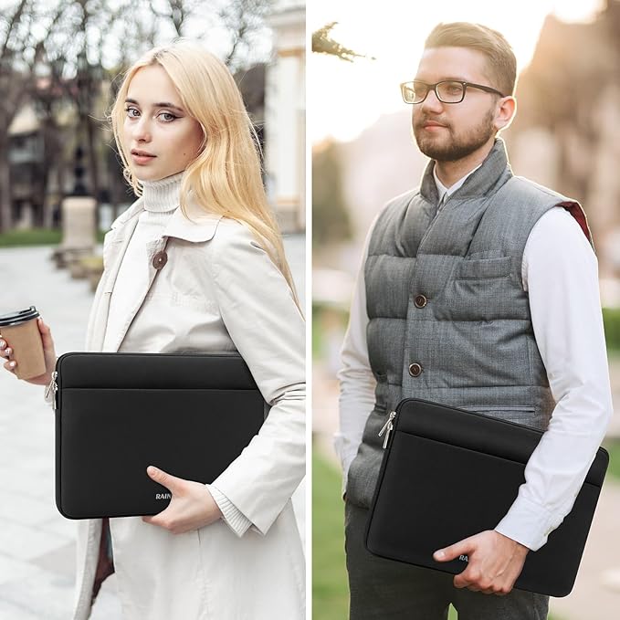 RAINYEAR Laptop Sleeve Case 13.3 Inch, Protective Portable Case with Front Pocket, Briefcase Handbag Laptop Bag Compatible with MacBook Air/Pro 13-13.3 inch, MacBook Pro 14 inch, Black