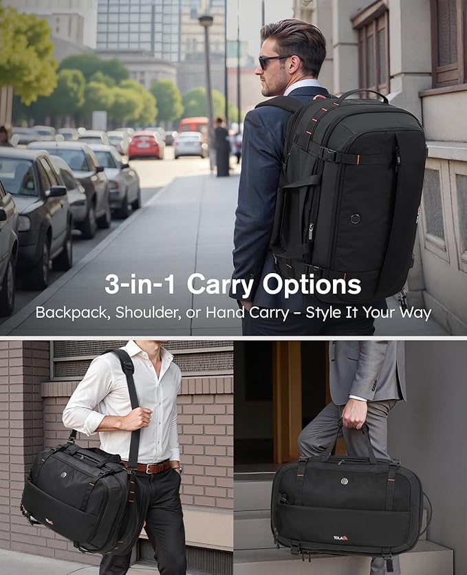 Tolaccea Travel Backpack with Garment Bag, Suit Carry On Backpack, TSA Flight Approved for Travel & Business Trips with Dual Laptop Storage for 17.3" and 12.9" & Extra Toiletry Bag, 45-55L Expandable