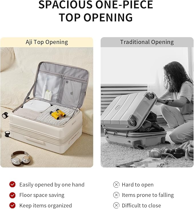 aji Expandable Top Open Luggage Sets 2 Piece with Spinner Wheel, 20/26 Inch Luggage with TSA Lock, Lightweight PC Hardside Travel Luggage Suitcases for Men Women, Coconut White