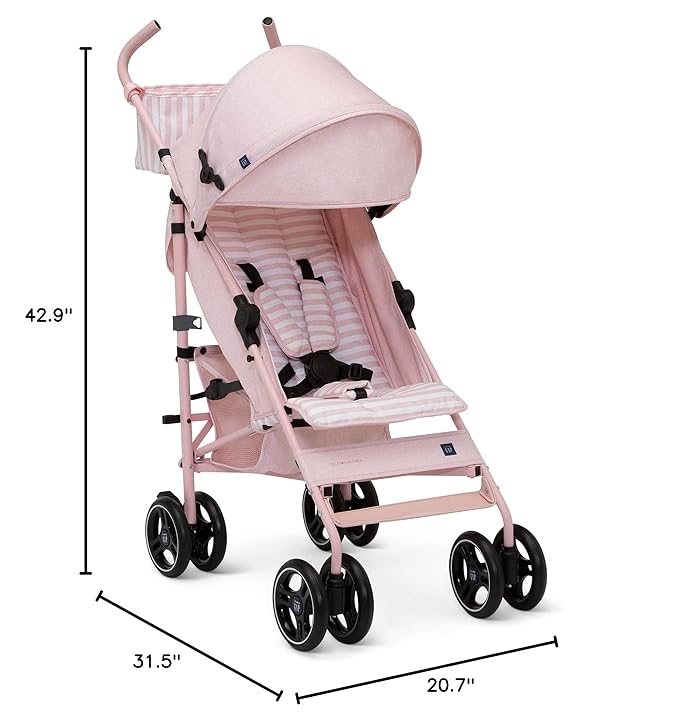 babyGap Classic Stroller - Lightweight Stroller with Recline, Compact Fold & Removable Parent Organizer - Made with Sustainable Materials, Pink Stripes