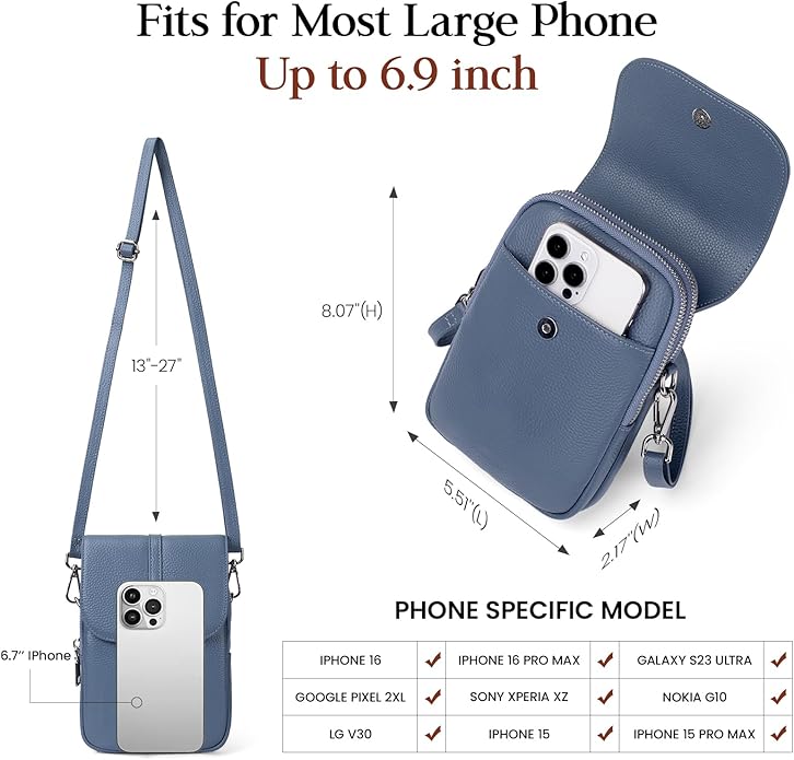 befen Genuine Leather Small Crossbody Bags for Women, Multi Pocket Cell Phone Crossbody Purse with RFID Blocking Card Slots