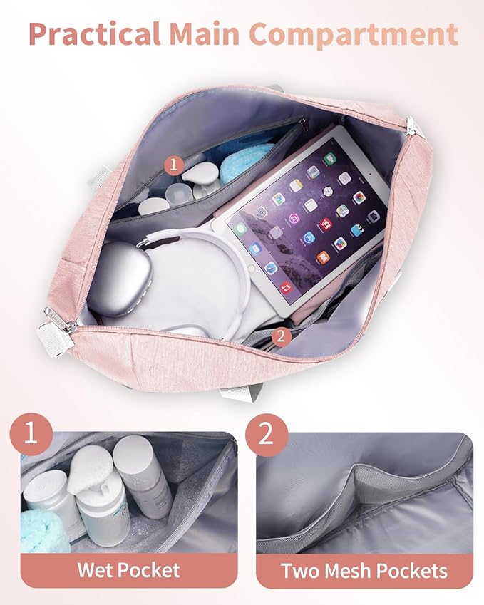 Narwey 18x14x8 Inches Travel Bag Spirit Airlines Frontier Personal Item Bag, Travel Duffel With Wet Pocket Carry on Bag for Airplane Underseat Duffle Overnight for Women and Men (Pink)