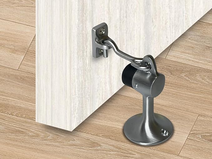 QCAA Door Stop, Solid Brass, Height 3-15/16", Satin Nickel, 1 Pack, Made in Taiwan
