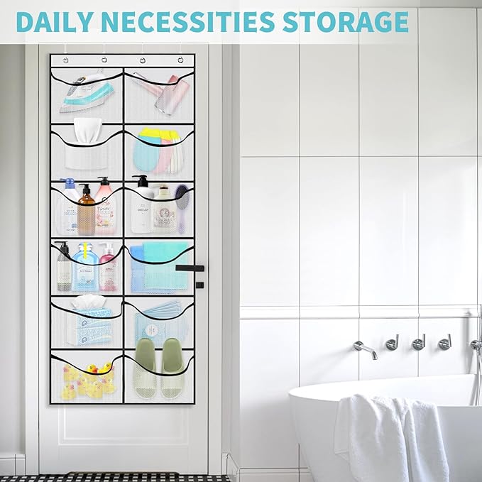 2 Packs Over the Door Shoe Organizer, 24 Extra Large Mesh Pockets Hanging Shoe Boots Rack Holder, Closet Hanging Organizers for Storage Sneakers High Heeled Shoes Slippers (White)