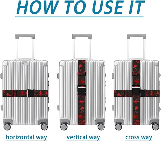Horror Luggage Straps for Suitcases TSA Approved, Luggage Identifiers for Suitcase, Adjustable Suitcase Strap for Baggage Security with Cute Patten, Travel Necessary Accessories (2 Pack)