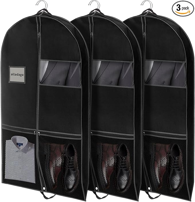 3 Pack 43" Garment Bags for Travel and Storage, Suit and Dress Bags with Duffle Design, Ideal for Hanging Clothes, Blazers, Dresses, Coats, and Wardrobes