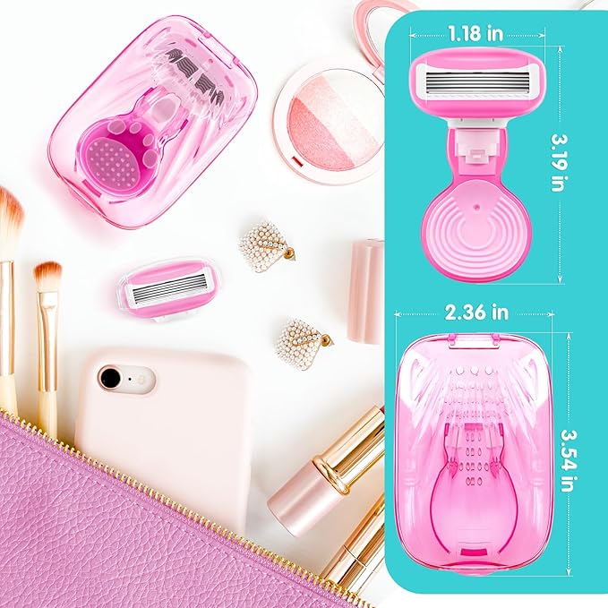 DreamGenius Travel Razors for Women Include 1 Handle and 5 Cartridges, Extra Smooth 5-Blade Travel Essentials Razor with Case for Shaving, Pink