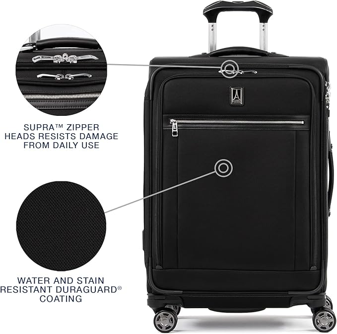 Travelpro Platinum Elite Softside Expandable Checked Luggage, 8 Wheel Spinner Suitcase, TSA Lock, Men and Women, Shadow Black, Checked Medium 25-Inch