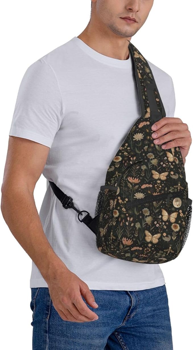 SUPLUCHOM Sling Bag Vintage Butterfly Moon Flower Hiking Daypack Crossbody Shoulder Backpack Travel Chest Pack for Men Women