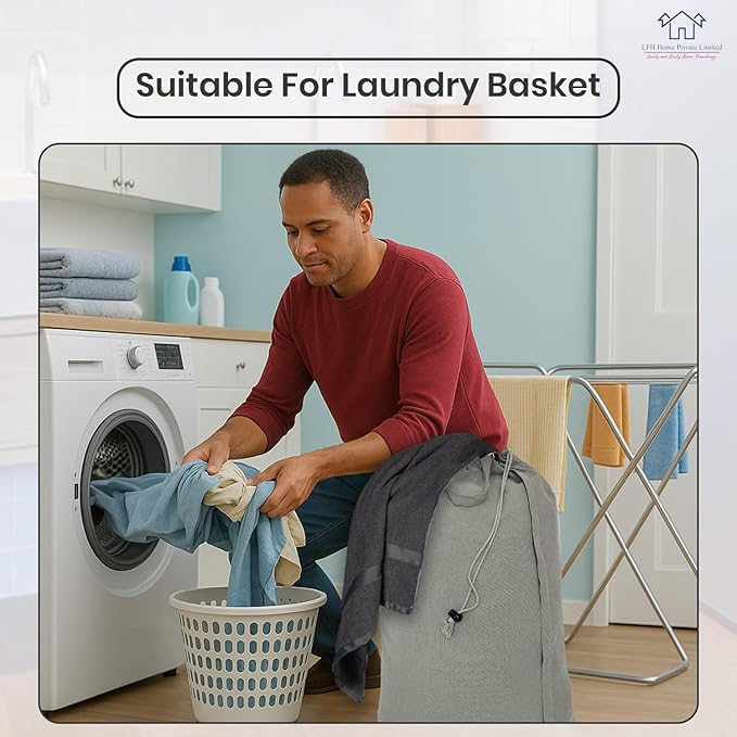 LFH Home Cotton Canvas Large Laundry Bag with Handle, Heavy Duty Drawstring Closure Washable Laundry Bags, School Travel, Home, Hotel, College Dorm, Organizer Sack, Toys Clothes 20x30-Grey