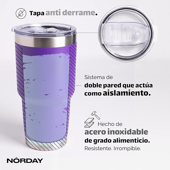 NORDAY | Tumbler with Lid - 30oz - Violet Insulated Tumbler - Stainless Steel Tumblers - Double Wall Vacuum Insulated Travel Coffee Mug for Car Cup Holder - Keeps Temperature for 24hr - Anti Spill Lid