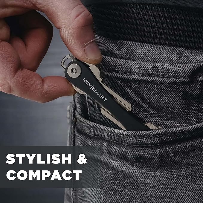 KEYSMART Key Holder for Keychain - Compact Key Organizer for Key Chain, Minimalist Clutter-Free EDC Keychains Key Ring, Black Aluminum, 8 Keys