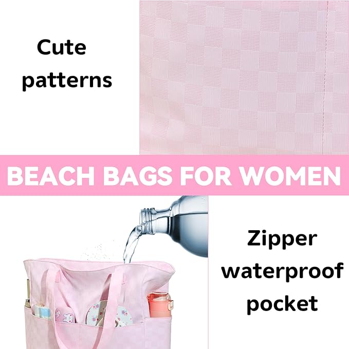 LEDAOU Beach Bag Waterproof Sandproof Women Tote Bag Pool Bag with Zipper for Gym Grocery Travel with Wet Pocket