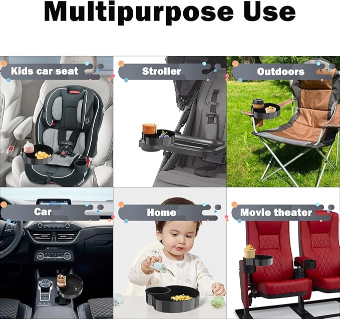 Kids Car Seat Tray, Travel Tray with Cup Holder for Toddler Baby, Kids Car Seat Food Snack Organizer for Road Trip, Stroller snack Organizer Travel Must Haves Toddler Must Haves (Black)