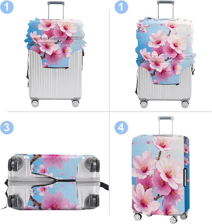Luggage Cover Washable Suitcase Protector Anti-Scratch,Stretchable Fit for 20-34Inch Luggage Durable Travel Bag Cover with Zipper Closure (Peach blossom, L(fits 28-30Inch suitcase))