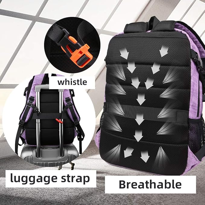 FENGDONG Large Laptop Backpack 17.3 inch Durable Waterproof Travel College Backpack Bookbag for Men & Women Business Backpack with USB Charging Port and Headset Port Light Purple