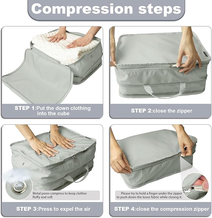 Extra Large Compression Packing Cubes for Travel Essentials, 2 Set Expandable Travel Cubes for Packing Bags Suitcase Organizer, Grey